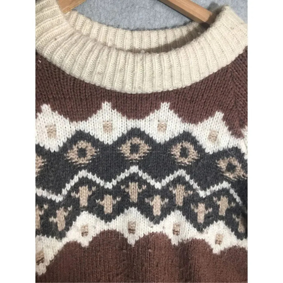 Womens Aerie Wool Blend Sweater Fair Isle Grandma Grandpa Thick Minimalist Earth - Picture 2 of 7